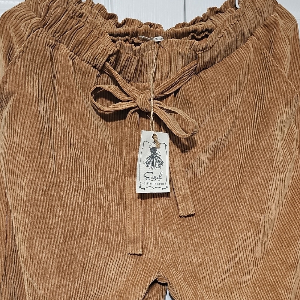 Easel NWT Ribbed Drawstring Pants - Camel - Picture 3 of 4